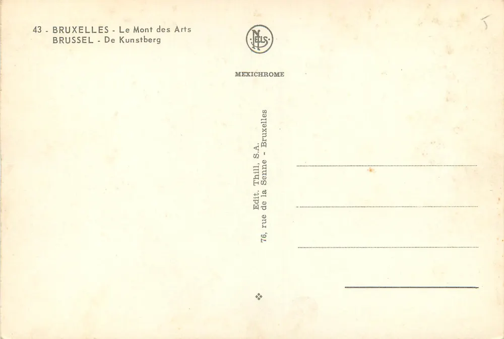 Bruxelas - O Mont des Arts — editor Thill, S.A. n°43 - Verso