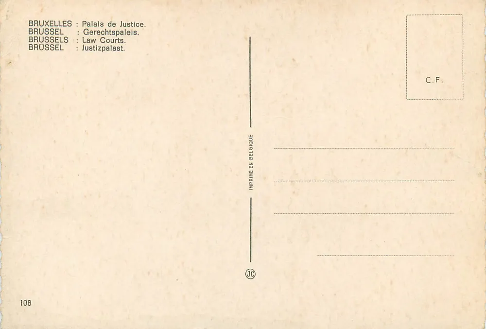 Palácio de Justiça — Bruxelas — Impresso na Bélgica n°108 - Verso