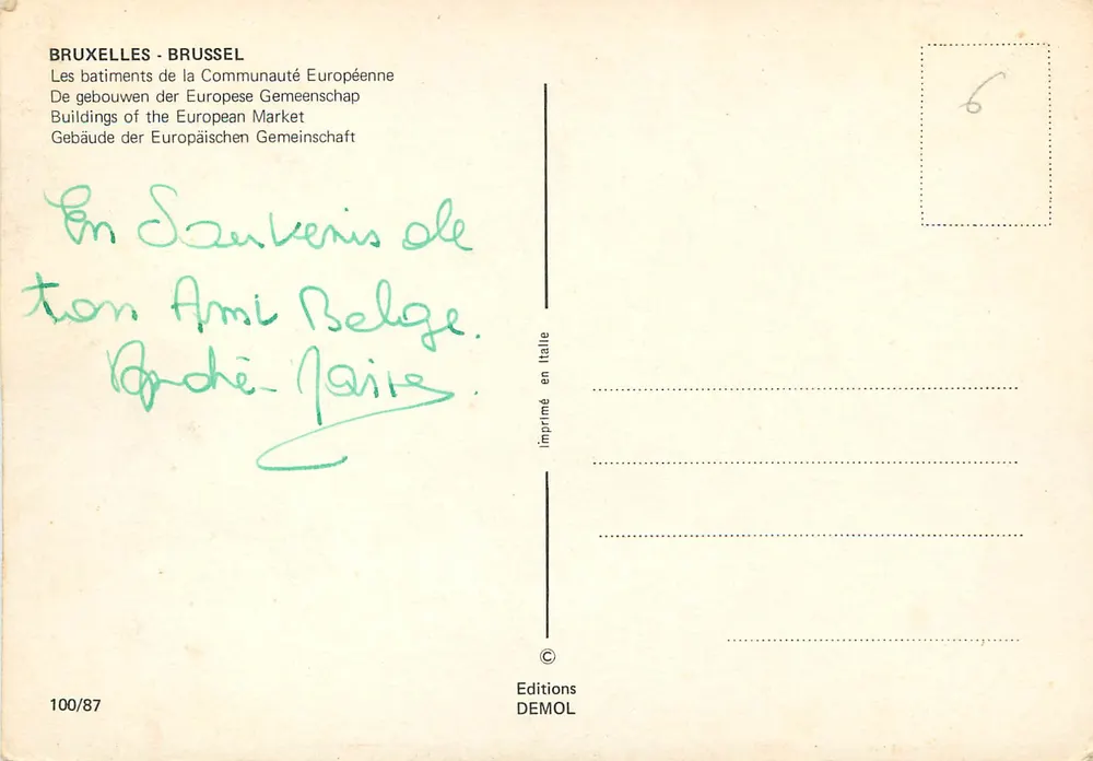 Bruxelas - Bruxelas - Os prédios da Comunidade Europeia — Editions DEMOL, n° 100/87 - Verso