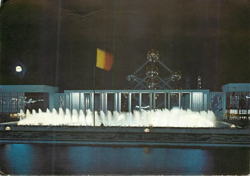 Platz und Portique von Belgien — Nacht — Weltausstellung Brüssel 1958 — Epicarte - Vorderseite
