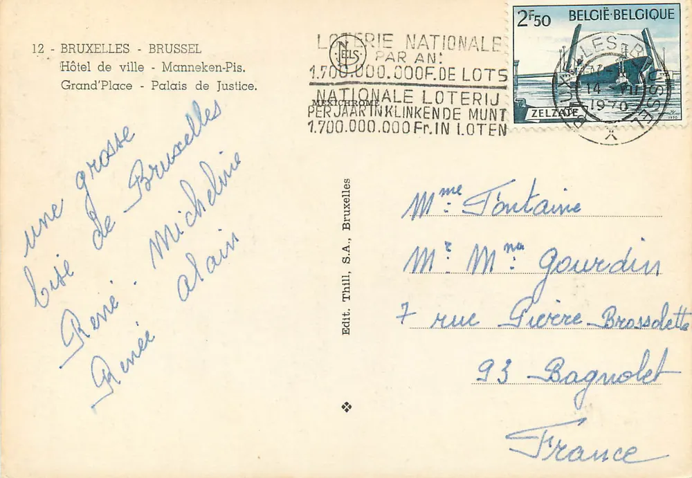 Bruxelas — Hotel de cidade, Manneken-Pis, Grand-Place, Palácio de Justiça — Edit. Thill, S.A. - Verso