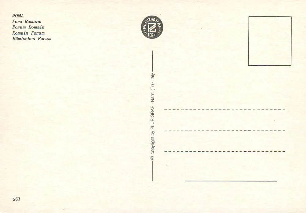 Fórum Romano — Roma — editor PLURIGRAF, n° 263 - Verso