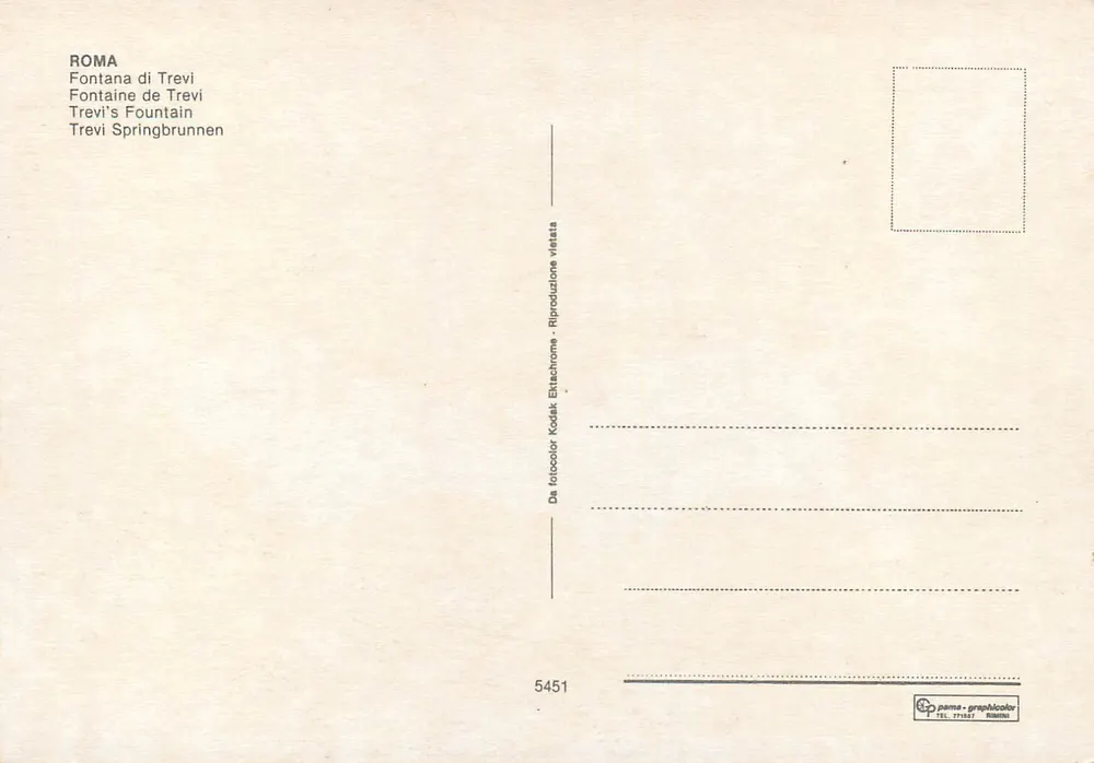 Fonte de Trevi — Roma — Editor parma-graphiccolor, n° 5451 - Verso