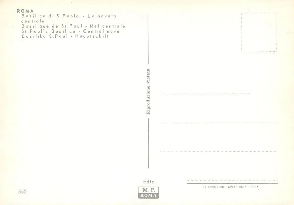 Basílica de São Paulo - Nef central — Edição M.P. n°552 - Verso