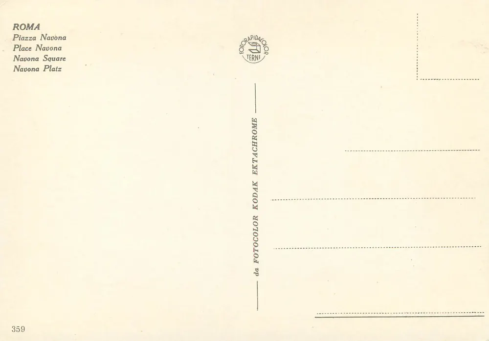 Piazza Navona — Roma — editora TERNI n°359 - Verso