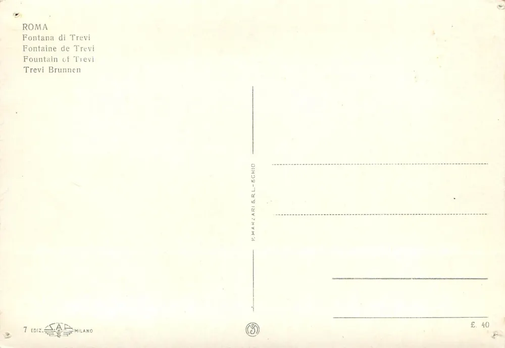 Fontaine de Trevi — Roma — editor P. Mariani & R. Schio, n°7 - Verso