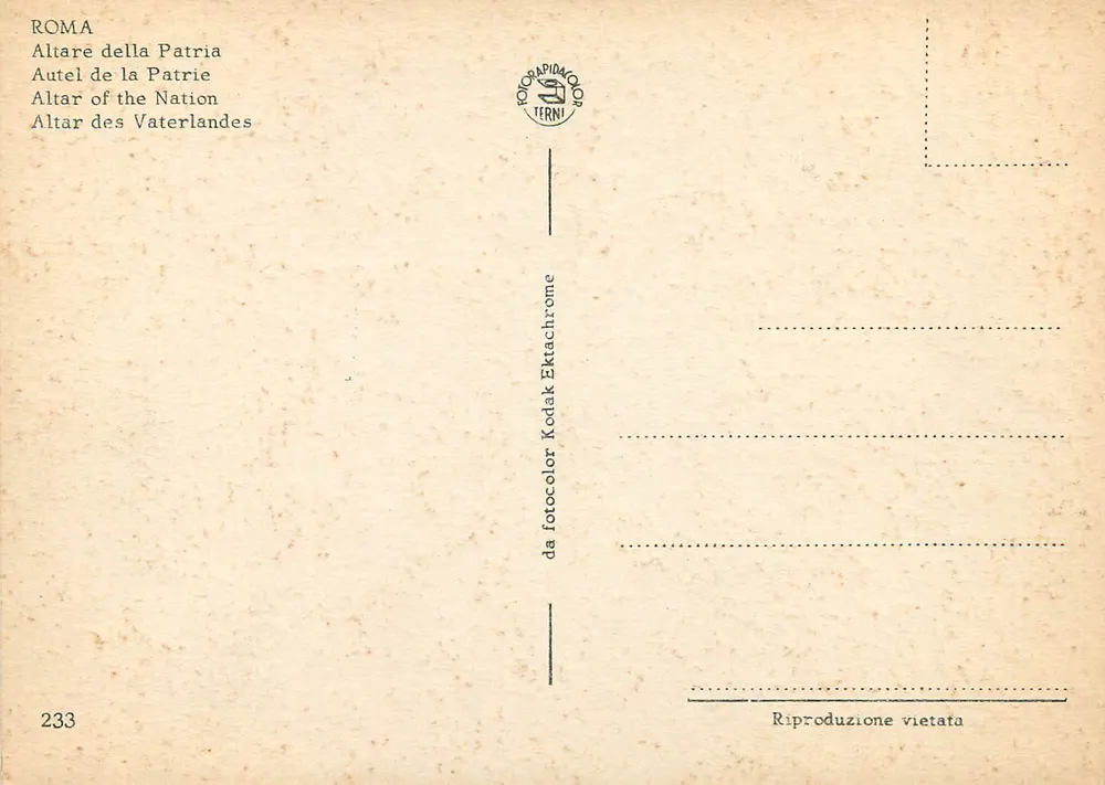Roma — Altare della Patria e Coluna da Paz — editor FERNI n°233 - Verso
