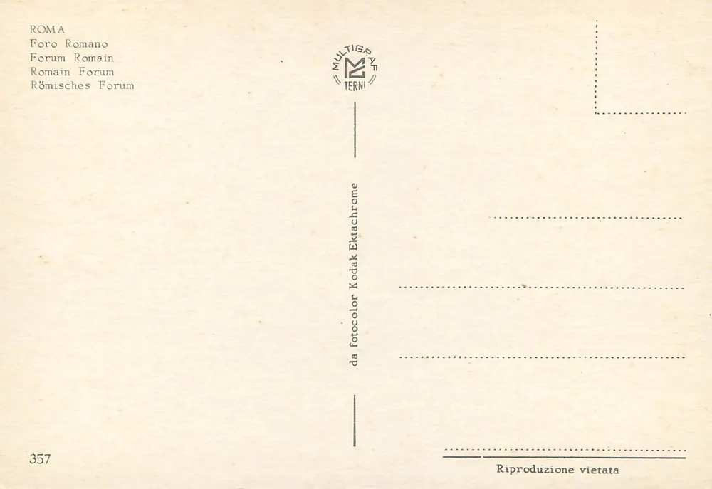 Fórum Romano — Roma — editor MULTIGRAF TERNI, n° 357 - Verso