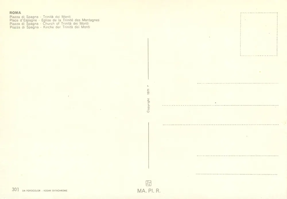 Piazza di Spagna — Treppen und Kirche der Trinità dei Monti — MA. PI. R. n°301 - Rückseite