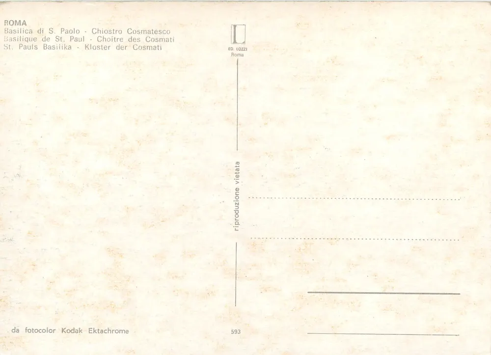 Basílica de São Paulo - Chiostro Cosmatesco — Ed. Lozzi, n° 593 - Verso