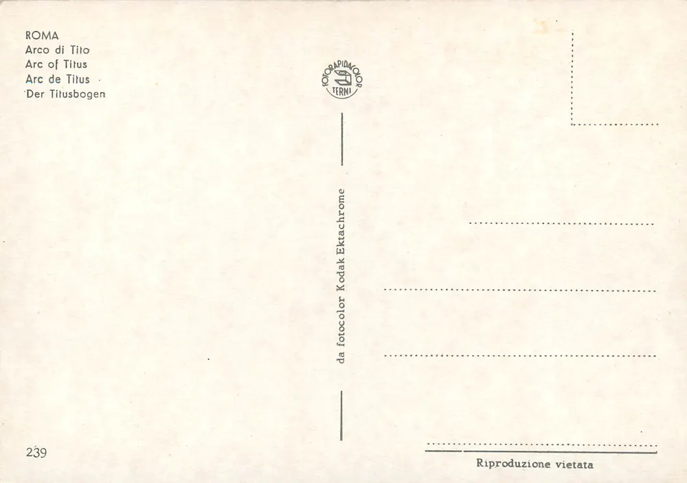 Arco de Tito — Roma — editora TERNI n°239 - Verso