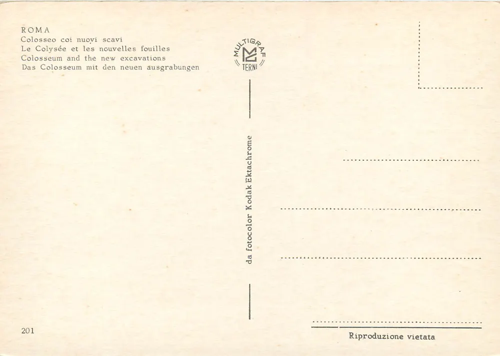Kolosseum von Rom — Innenansicht mit neuen Ausgrabungen — Multigrafe Terni n°201 - Rückseite