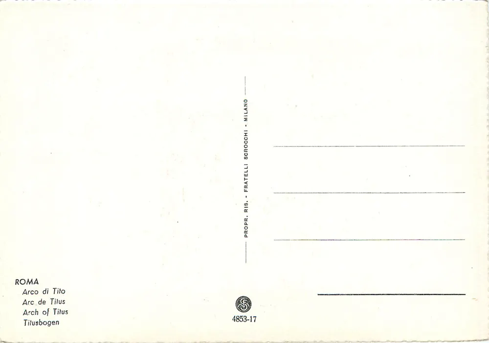 Arco de Tito — Roma — editor Fratelli Scroccchi, n° 4853-17 - Verso