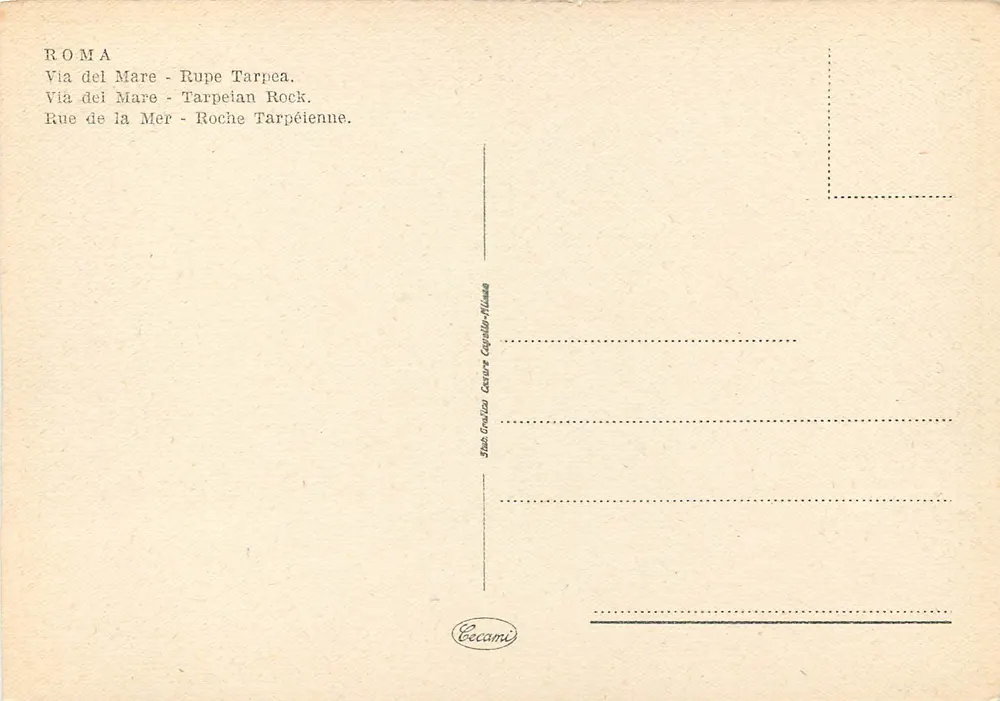 Rzym — Via del Mare - Rupe Tarpea — Wydawca Eccami - Rewers