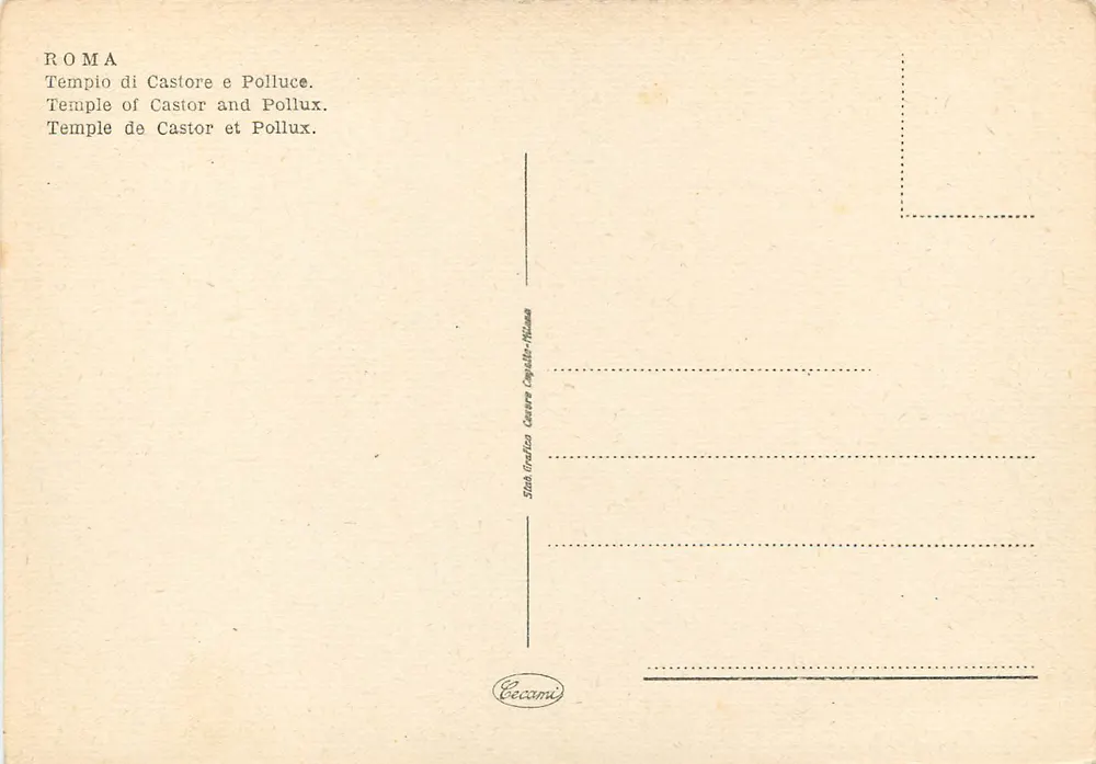 Roma — Templo de Castor e Pollux — editor Cecami - Verso