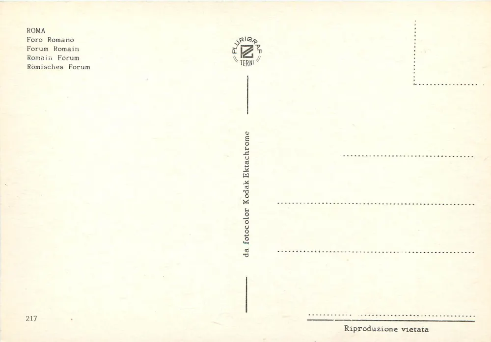 Fórum Romano — Ruínas e Igreja Santa Maria di Loreto — Plurigran Terni n°217 - Verso