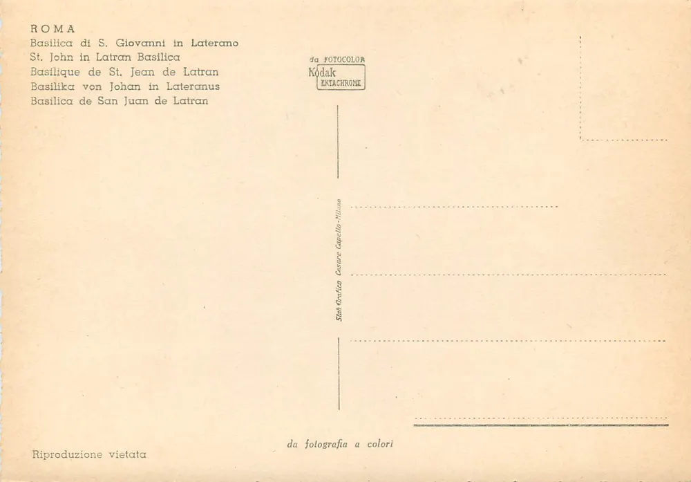 Basílica de São João de Latrão — Roma — editor Stabilografia Cesare Capello-Villano - Verso