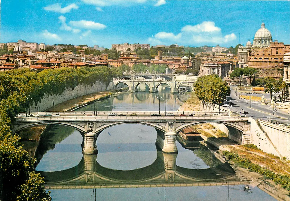 Rome — Uitzicht op de Tiber en het kasteel van Sint-Angelo — uitgever Milano Dep. - Voorkant