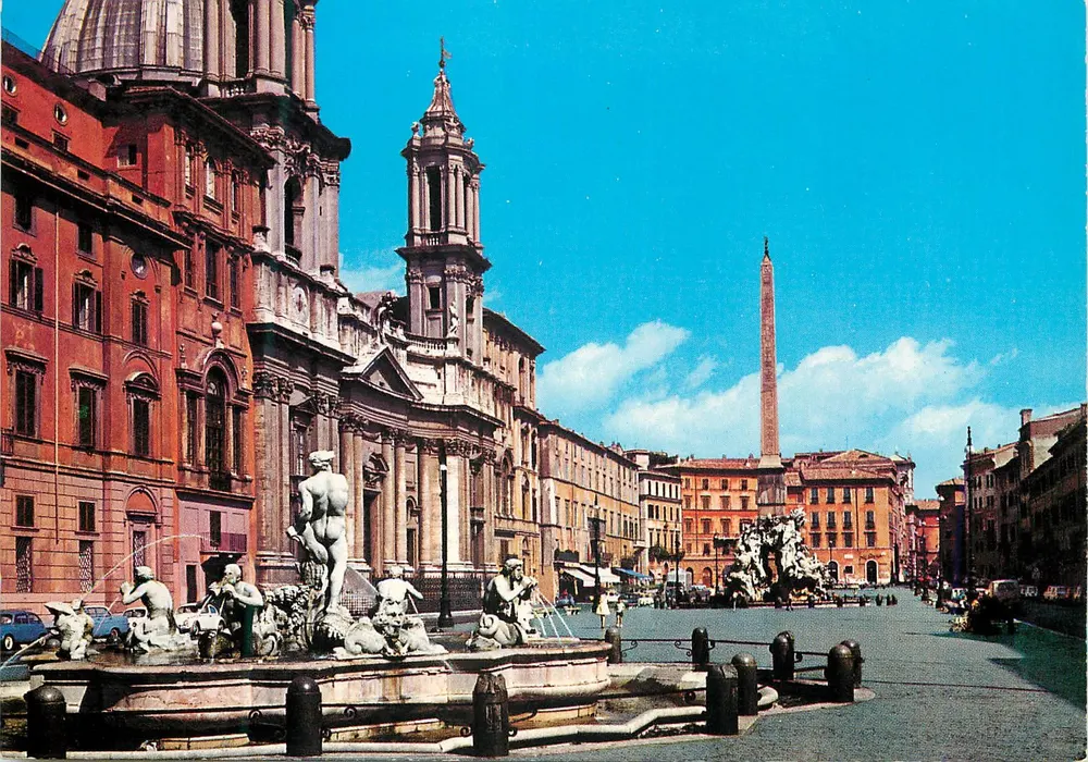 Piazza Navona — Fonte de Netuno e Obélisco — Editor da fotocolor Kodachrome, n° 645 - Frente