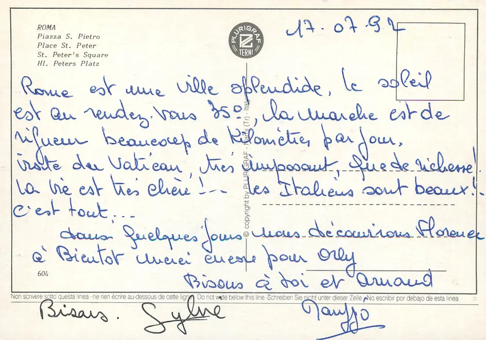 Praça São Pedro — Vaticano — editor Plurigraf Terni n°604 - Verso
