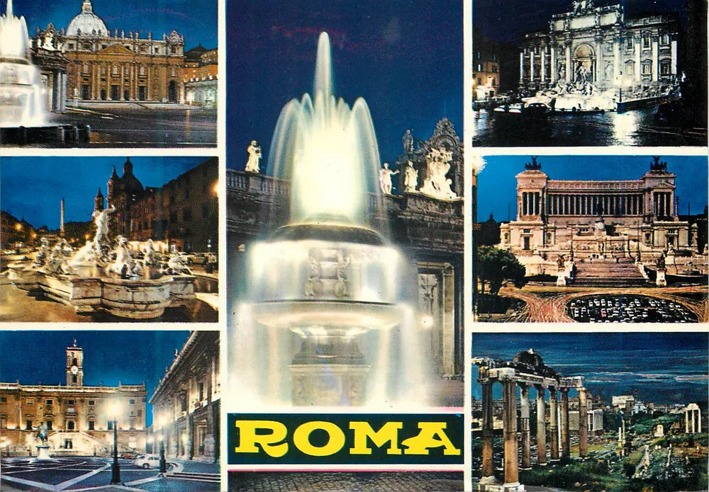 Roma — visão noturna de monumentos — editor Plurigraf (Terni) - Frente
