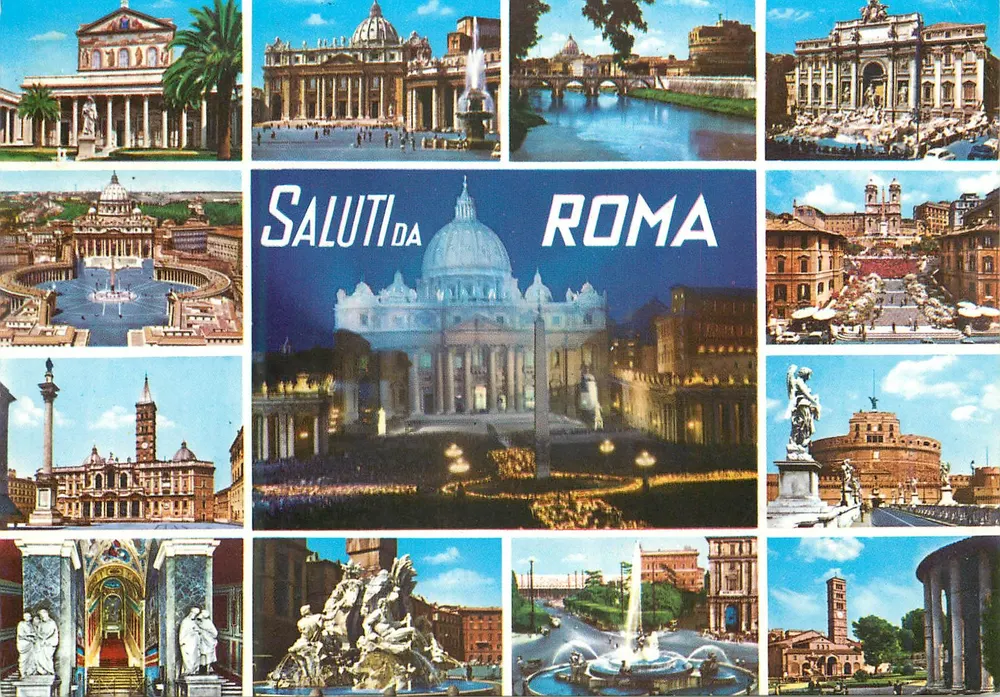 Saluti da Roma — collage de monumentos romanos — editor não visível - Frente