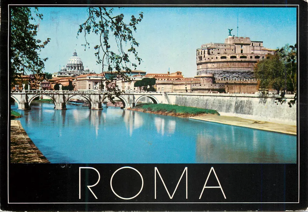 Rzym — widok rzeki Tibru z Castel Sant'Angelo i bazyliką Świętego Piotra — wydawca VERDESÌ, n° 3602605 - Awers