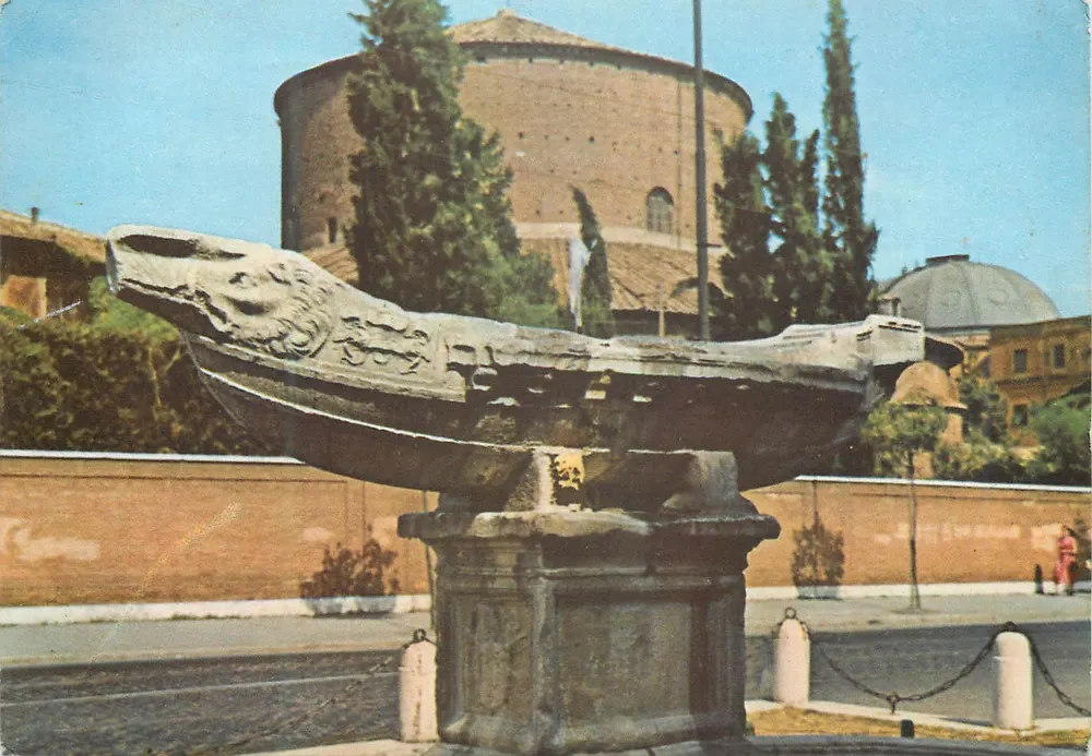 Roma - Fontana della Navicella com fundo Igreja S. Giovanni Rotondo - Frente