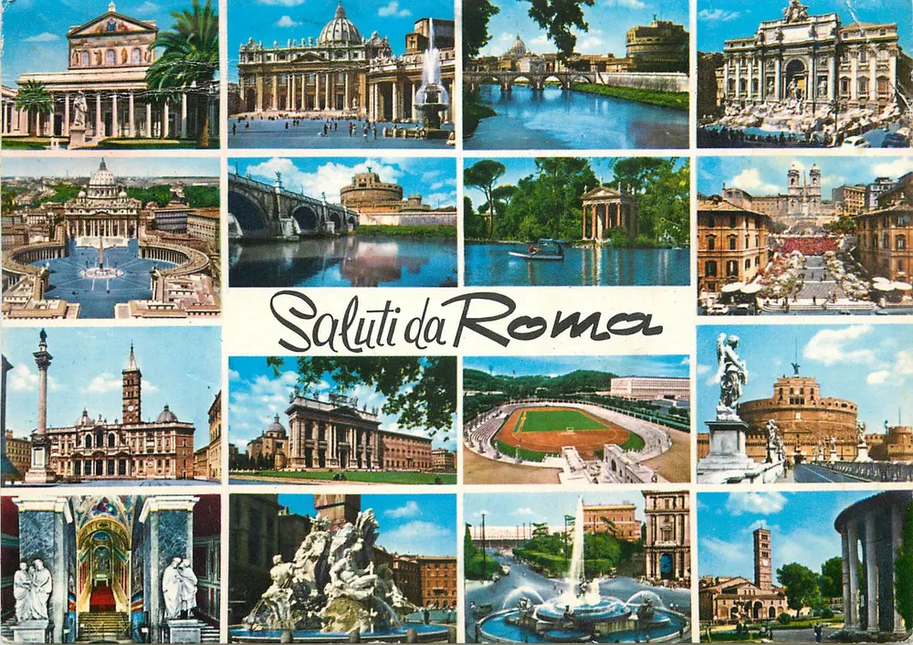 Saudações de Roma — collage de monumentos romanos — Poste Vaticane - Frente