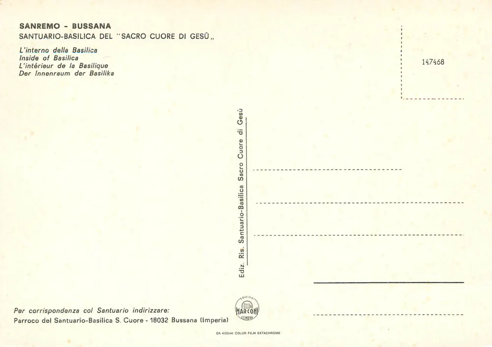 Sanremo - Bussana - Santuário-Basílica do Sagrado Coração de Jesus — Edição Marconi - Verso