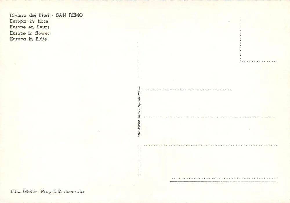Riviera dei Fiori - San Remo — Europa in Fiore — Edição Gieffe, Milão - Verso