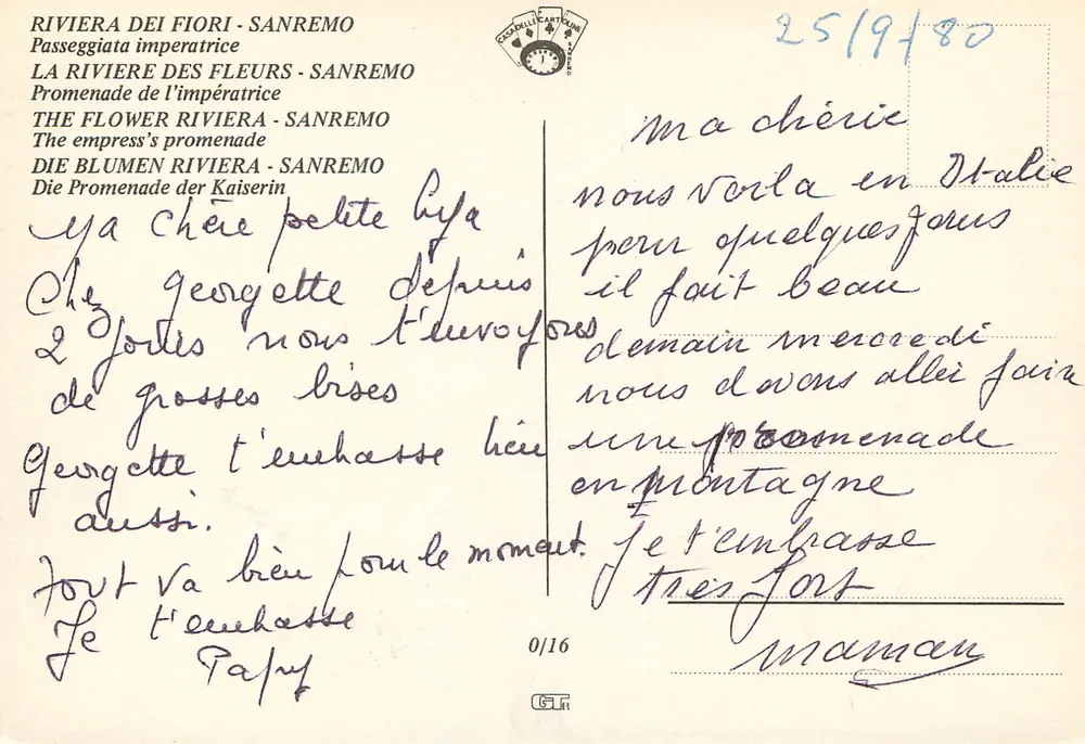 Riviera dei Fiori - Sanremo — Promenade de l'Impératrice — editor Caramille Carte 0/16 - Verso