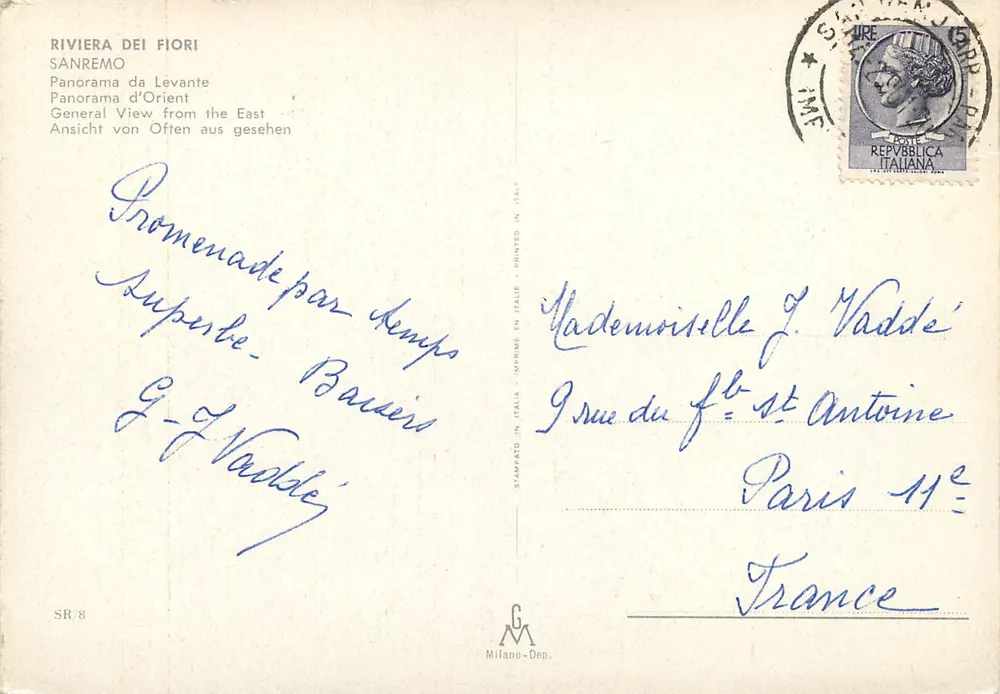 Sanremo — Panorama d'Orient — Verlag Milano-Dep. n° SR/8 - Rückseite