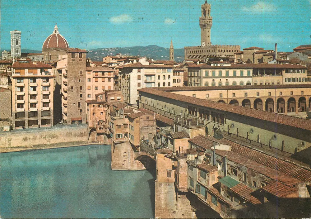 Florence — Ponte Vecchio i panorama widziana z dachu hotelu Pitti Palace — wydawcy M. & G. Tognoni - Awers