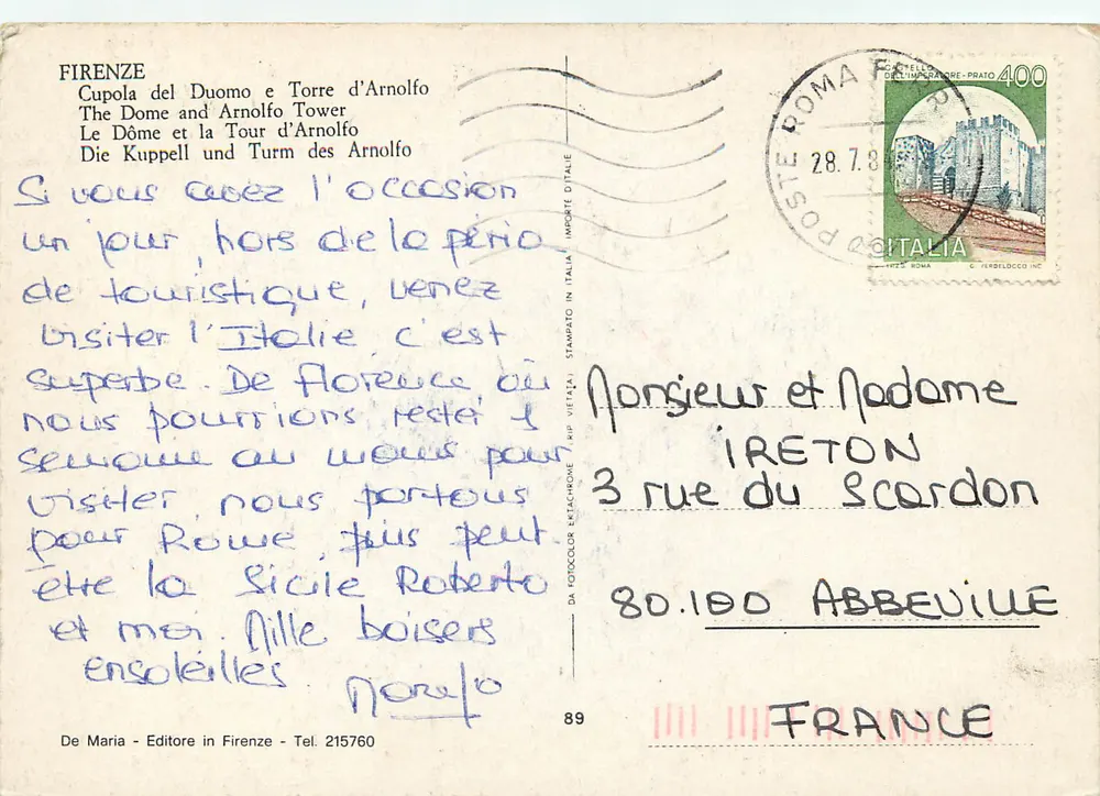 Florença — Dômen e Torre de Arnolfo — De Maria, editor em Florença - Verso