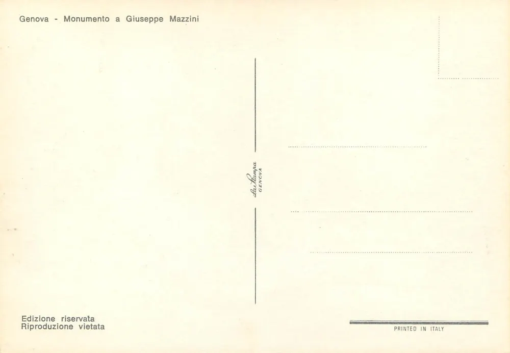 Gênova - Monumento a Giuseppe Mazzini — editor La Fornace, Gênova - Verso