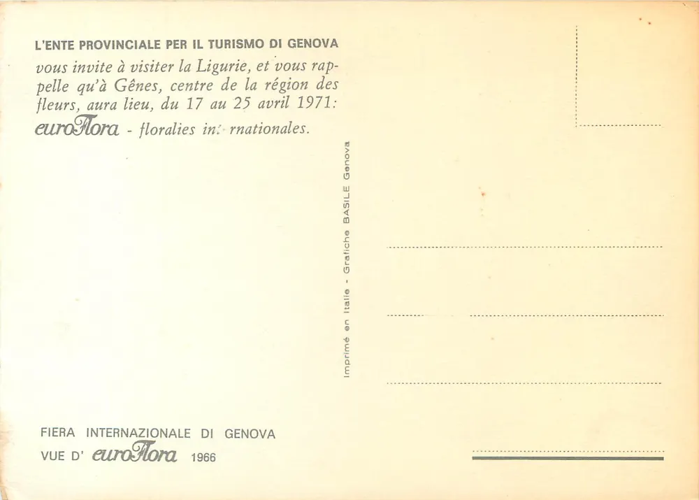 Jardin intérieur avec fontaines — Fiera Internazionale di Genova euroFlora 1966 - Verso
