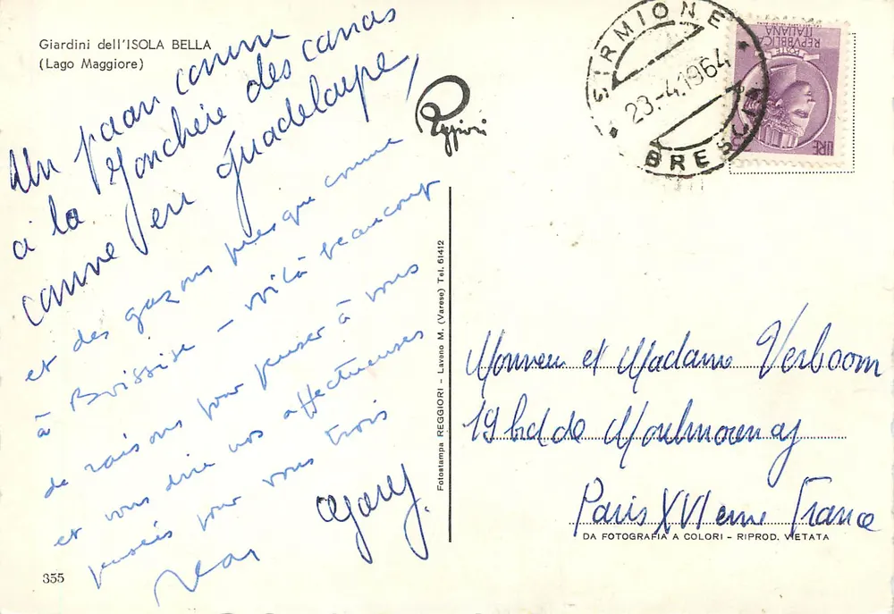Giardini dell'ISOLA BELLA — Lago Maggiore — Éditeur Reggiori, n° 355 - Verso