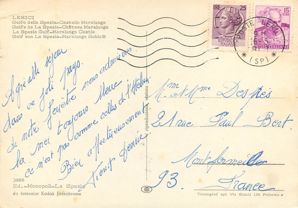 Castelo Maralunga — Golfe de La Spezia — Ed. Monopoli-La Spezia n°3886 - Verso