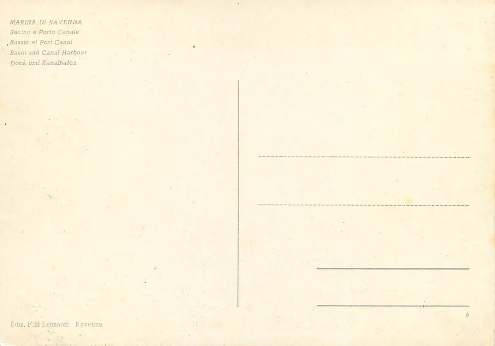 Marina di Ravenna — Bassin und Hafenkanal — Éd. F.lli Leonardi - Ravenna, n°6 - Rückseite