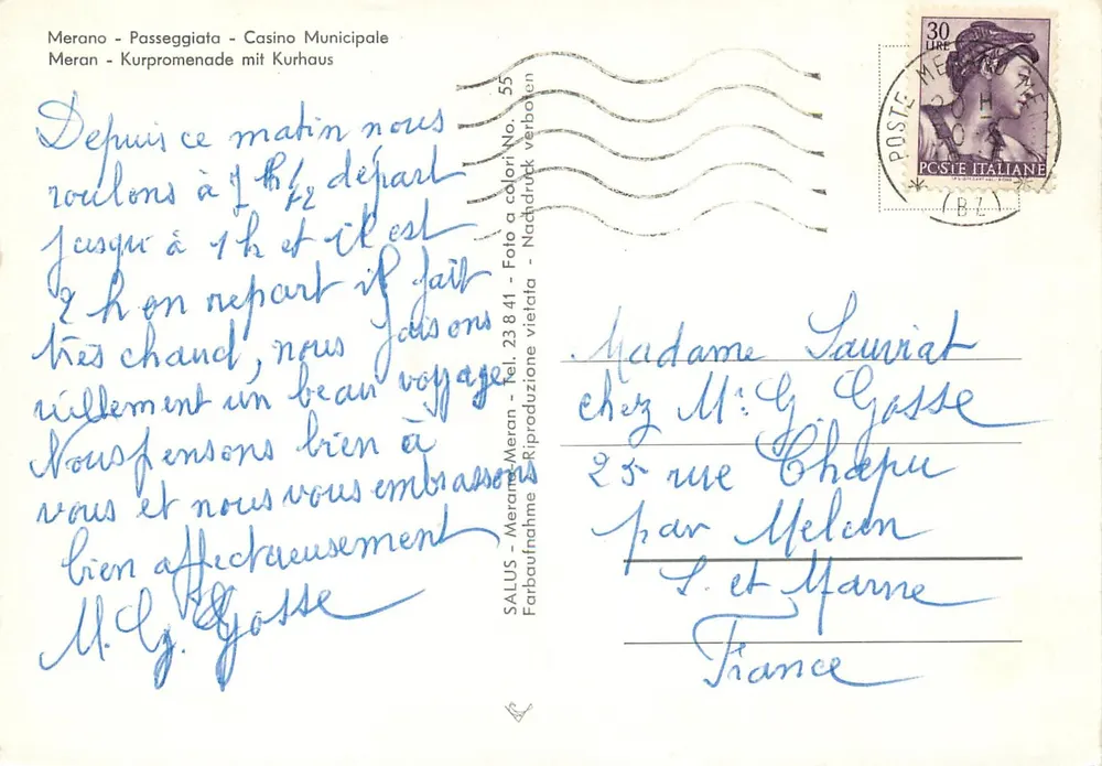Merano - Passeggiata - Casino Municipal — Meran - Kurpromenade mit Kurhaus — SALUS - Merano, No. 238.41 - Verso