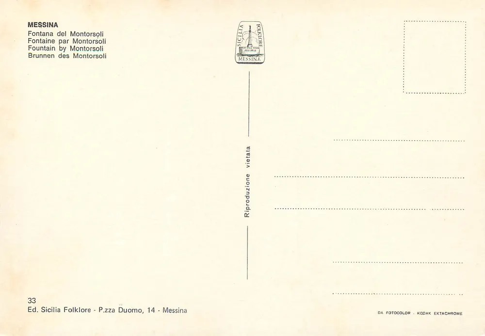Fontein van Montorsoli — Messina — Ed. Sicilia Folklore, n°33 - Achterkant