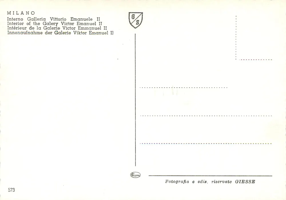 Mailand — Innenansicht der Galleria Vittorio Emanuele II — GIESSE, n° 573 - Rückseite