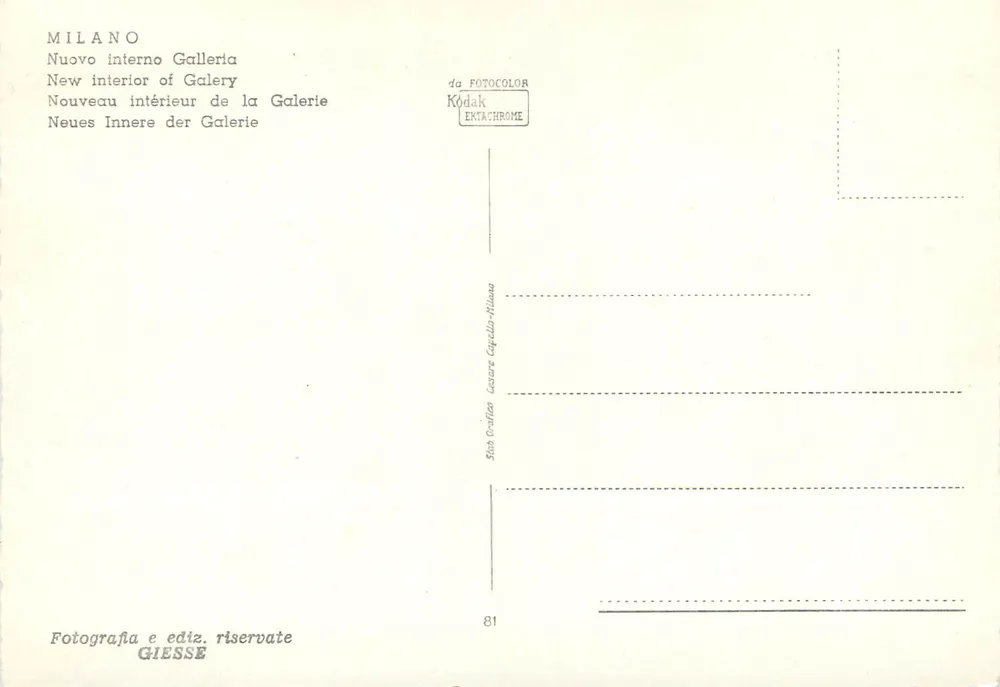 Milano - Galleria Vittorio Emanuele II — intérieur — GIESSE, n°81 - Verso