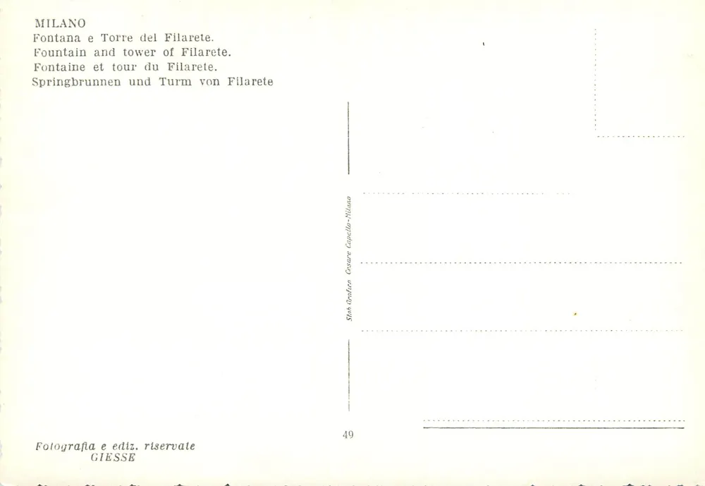 Milano — Fontaine et tour du Filarete — GIESSE n°49 - Verso