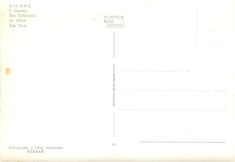 Milão — A Catedral — editor GIESSE, n°14 - Verso