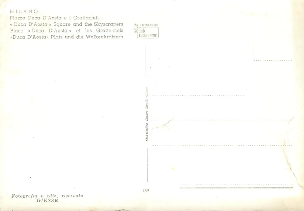Milão - Piazza Duca d'Aosta e os arranha-céus — GIESSE n°159 - Verso