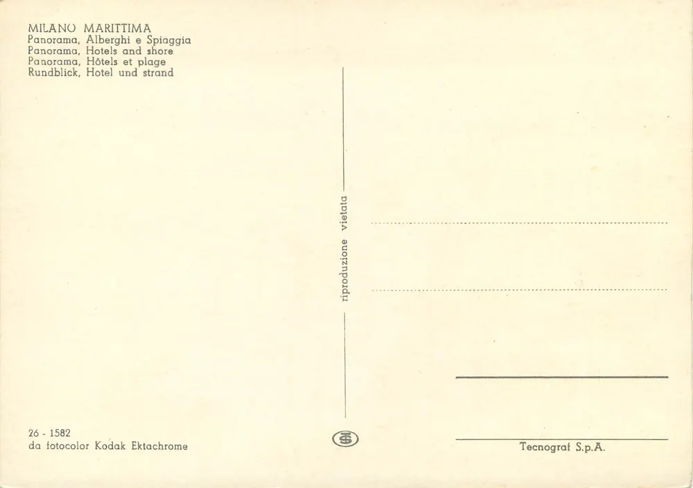 Milano Marittima — panorama van de hotels en de strand — Tecnofraf S.p.A. n° 26-1582 - Achterkant