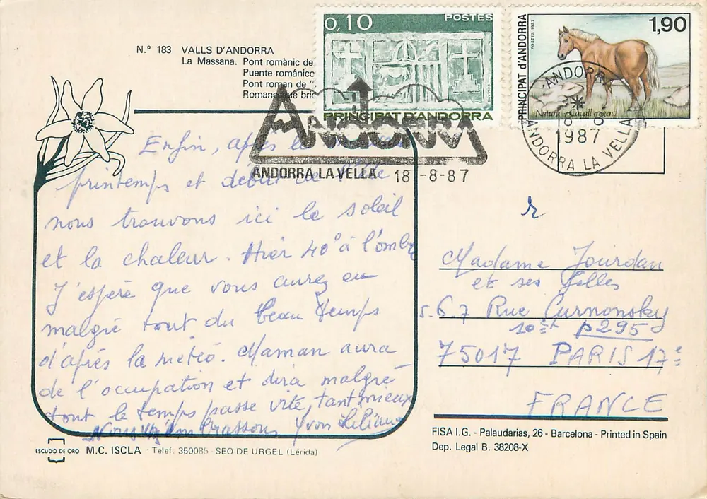 Pont romànic de La Massana — Andorre — éditeur M.C. ISCLA, n° 183 - Verso