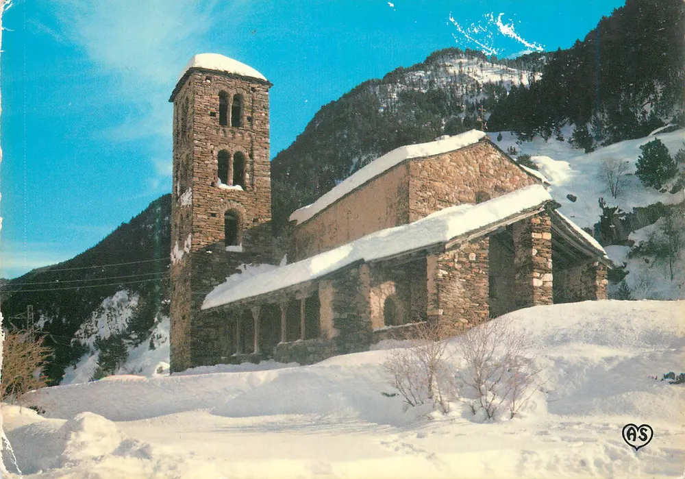Römische Kapelle von Saint-Jean de Caselles — Valls d'Andorre im Winter — AS - Vorderseite